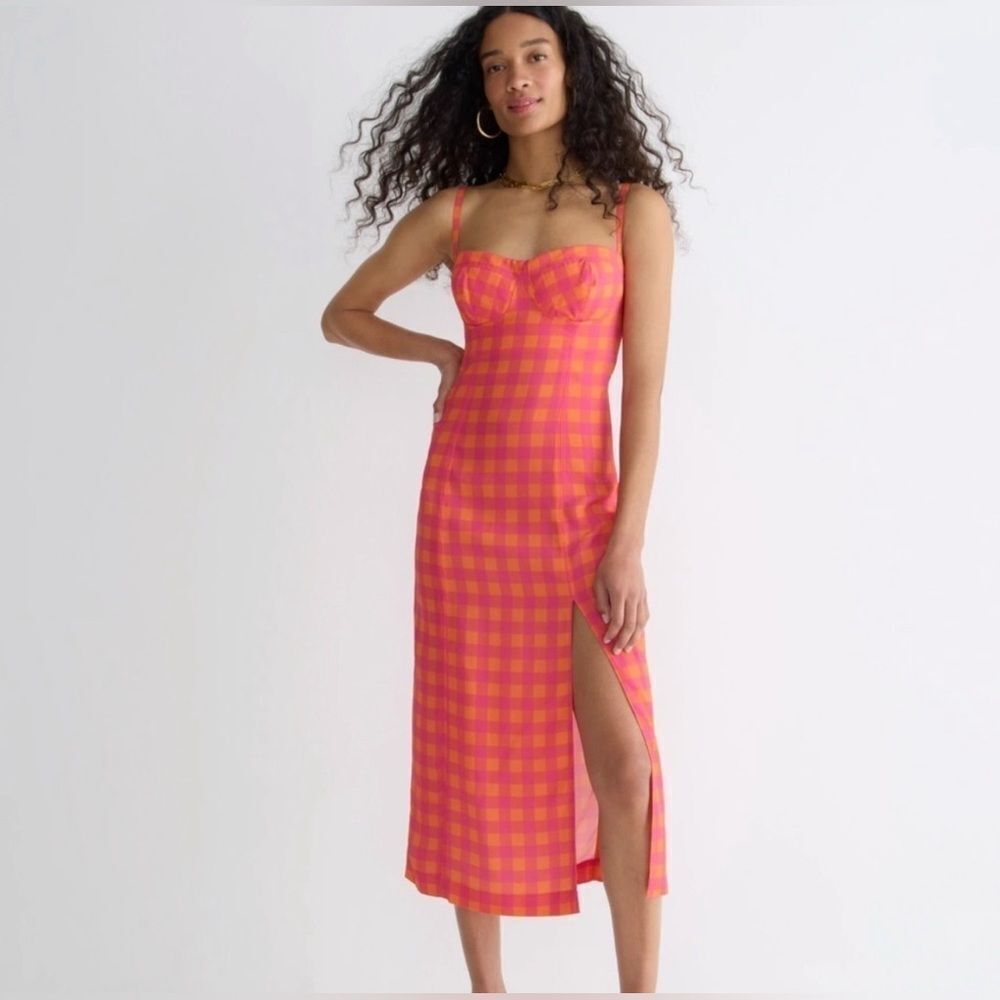 J‎ crew collection invite dress gingham orange pink size 2 NWT